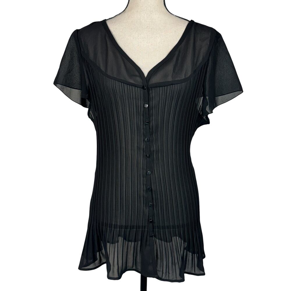 Lane Bryant SZ 18/20 Top Button-Up Accordion Pleats Semi-Sheer Flutter Sleeves